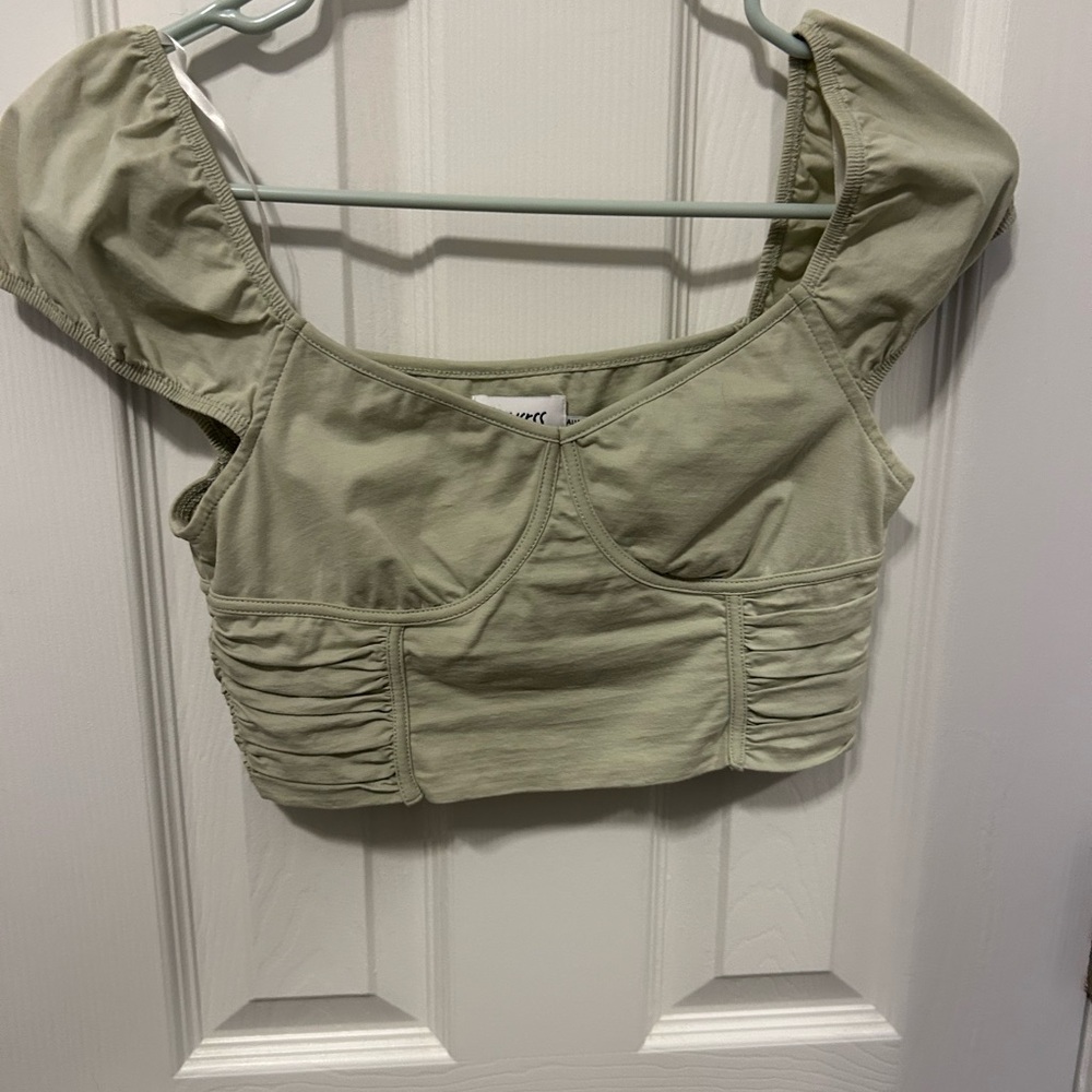 Princess Polly Sage Green Ruched Crop Top
